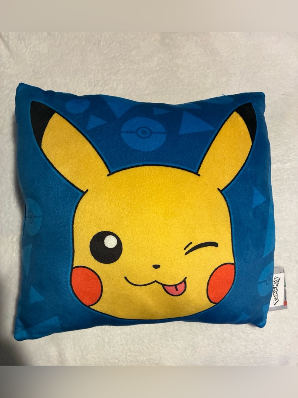 Winking Pikachu Blue Plush Pillow